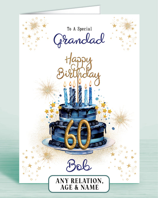 Grandad Birthday Card for Him, 60th Birthday Card for Male, Mens Personalised Blue Birthday Card | Oliver Rose Designs