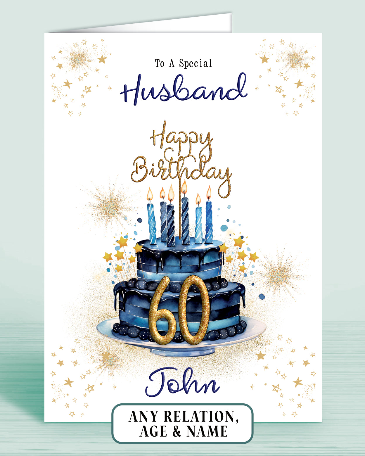 Husband Birthday Card for Him, 60th Birthday Card for Male, Mens Personalised Blue Birthday Card | Oliver Rose Designs