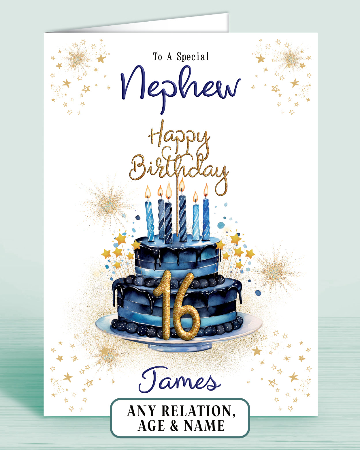 Nephew Birthday Card for Him, 16th Birthday Card for Male, Mens Personalised Blue Birthday Card | Oliver Rose Designs