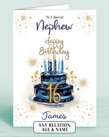 Nephew Birthday Card for Him, 16th Birthday Card for Male, Mens Personalised Blue Birthday Card | Oliver Rose Designs