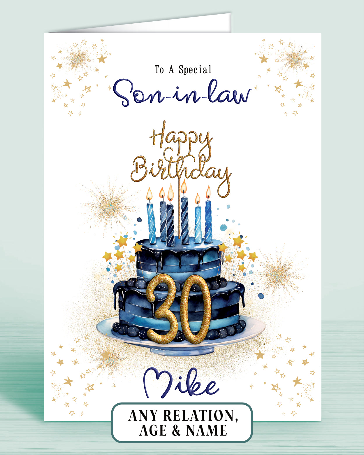Son-in-law Birthday Card for Him, 30th Birthday Card for Male, Mens Personalised Blue Birthday Card | Oliver Rose Designs