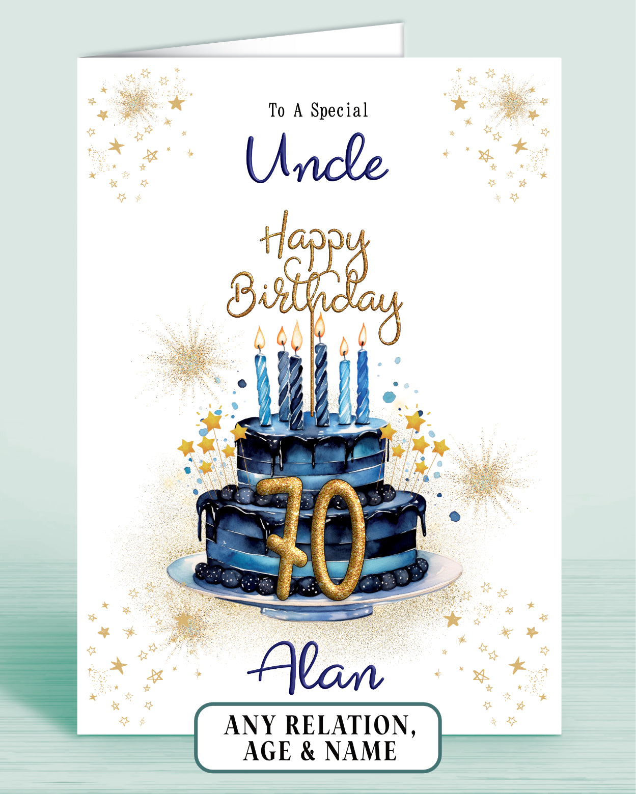 Uncle Birthday Card for Him, 70th Birthday Card for Male, Mens Personalised Blue Birthday Card | Oliver Rose Designs