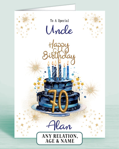 Uncle Birthday Card for Him, 70th Birthday Card for Male, Mens Personalised Blue Birthday Card | Oliver Rose Designs