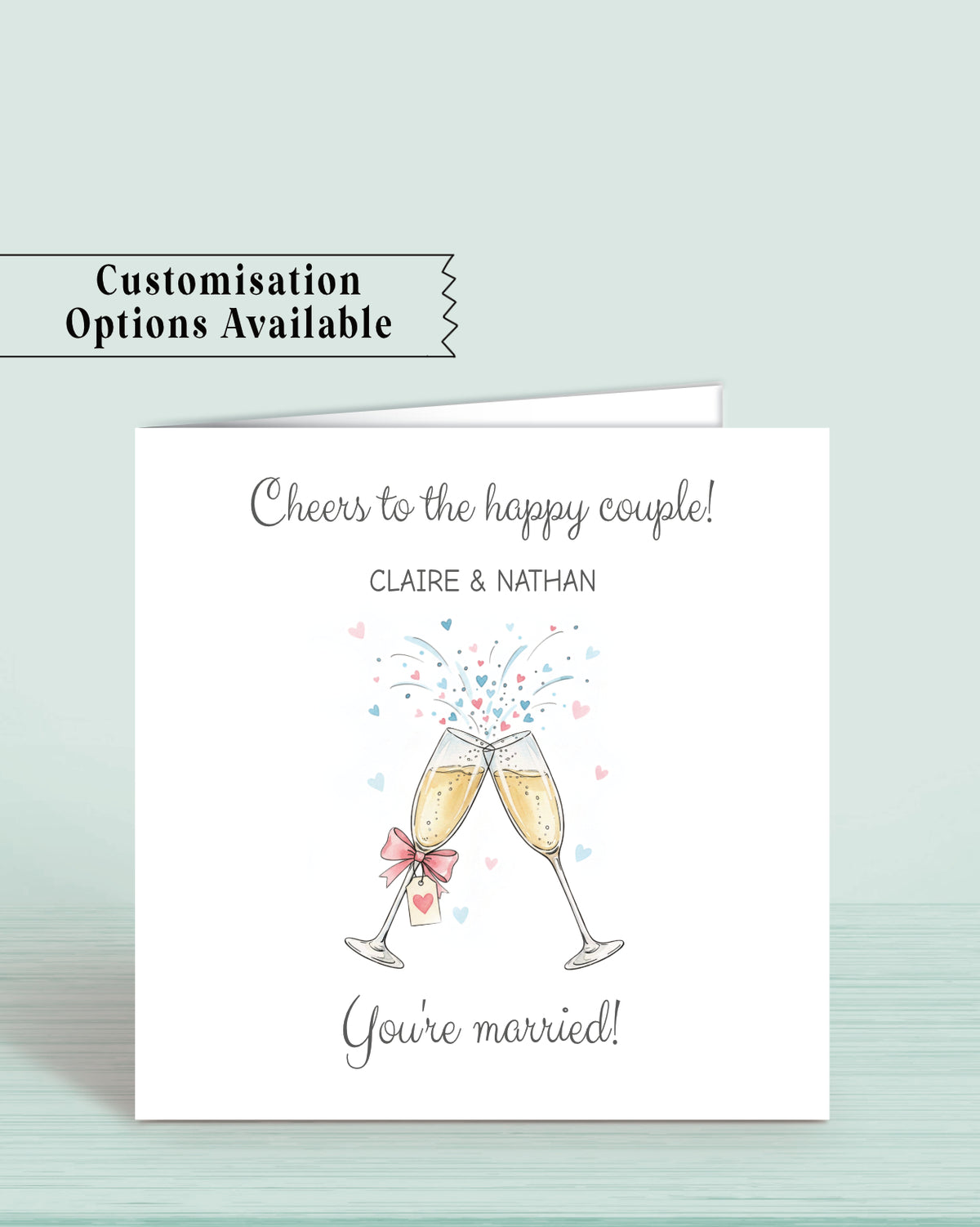 Bubbly Wedding Day, Anniversary or Engagement Card - Choose Wording (6x6 inches)