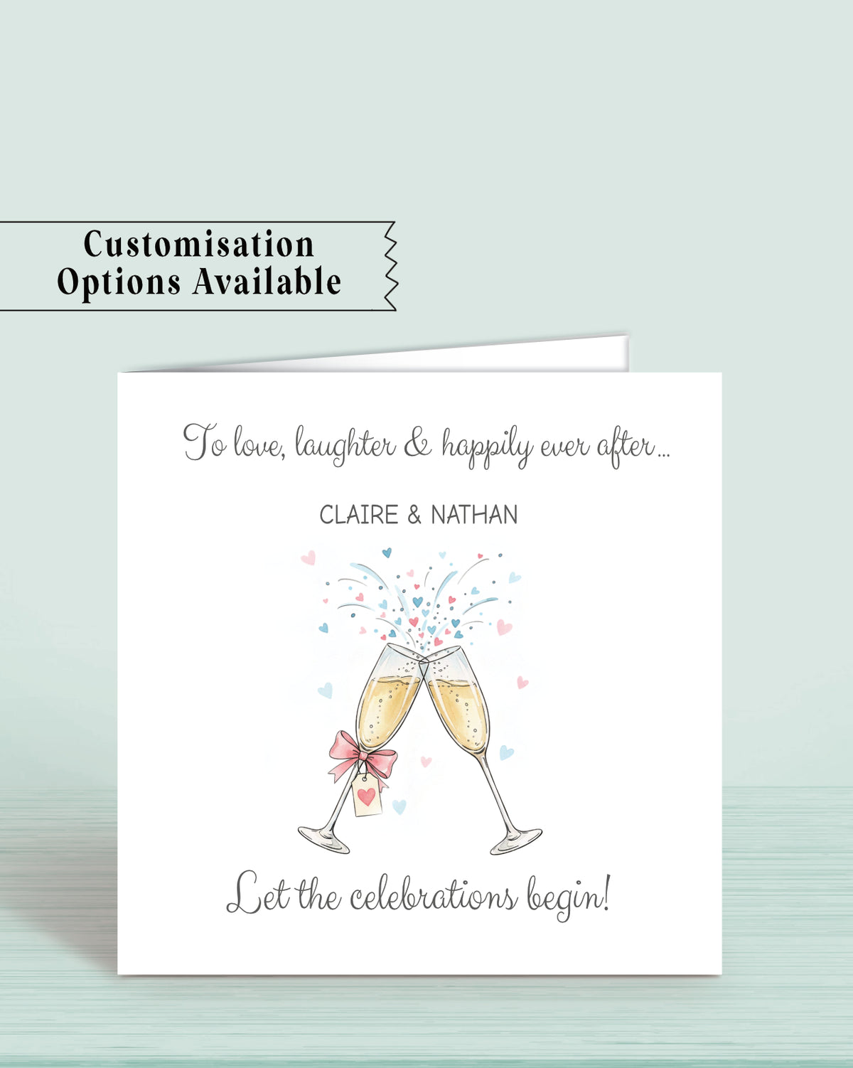 Bubbly Wedding Day, Anniversary or Engagement Card - Choose Wording (6x6 inches)