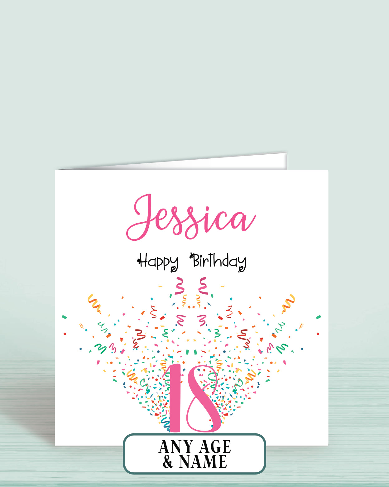 Female Birthday Card, Personalised Pink Confetti Happy Birthday Greeting Card, 18th Birthday Card | Oliver Rose Designs