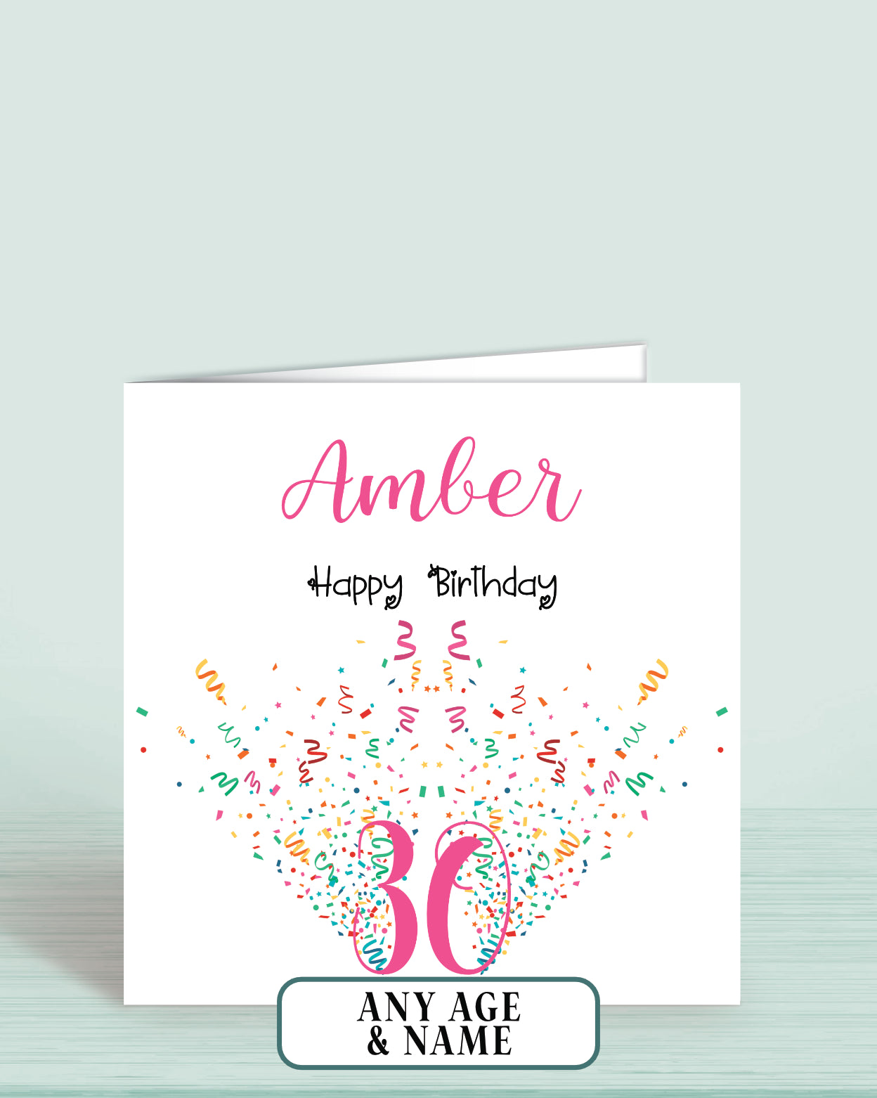 Female Birthday Card, Personalised Pink Confetti Happy Birthday Greeting Card, 30th Birthday Card | Oliver Rose Designs