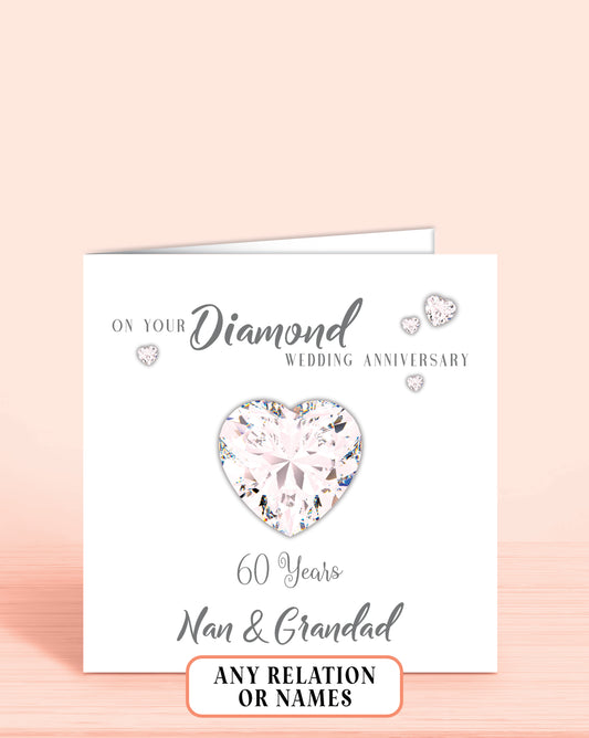 60th Diamond Anniversary Card, On your Diamond Anniversary, Nan & Grandad, 60 years