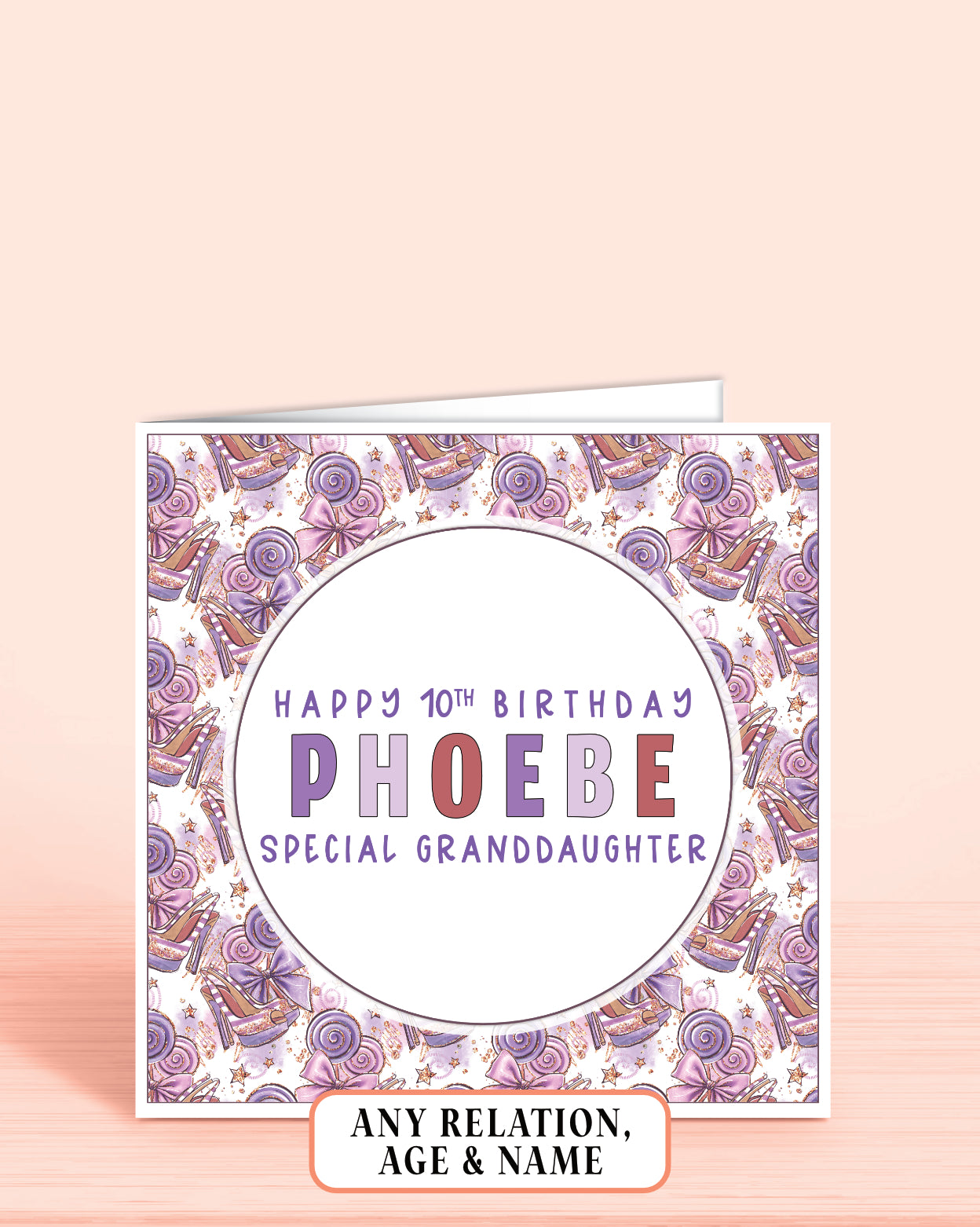 Granddaughter Birthday Card, 10th Birthday Card for Granddaughter, Custom Girls Personalised Birthday Card Purple Fashion Design, Any Age, Any Relation & Add a Name | Oliver Rose Designs