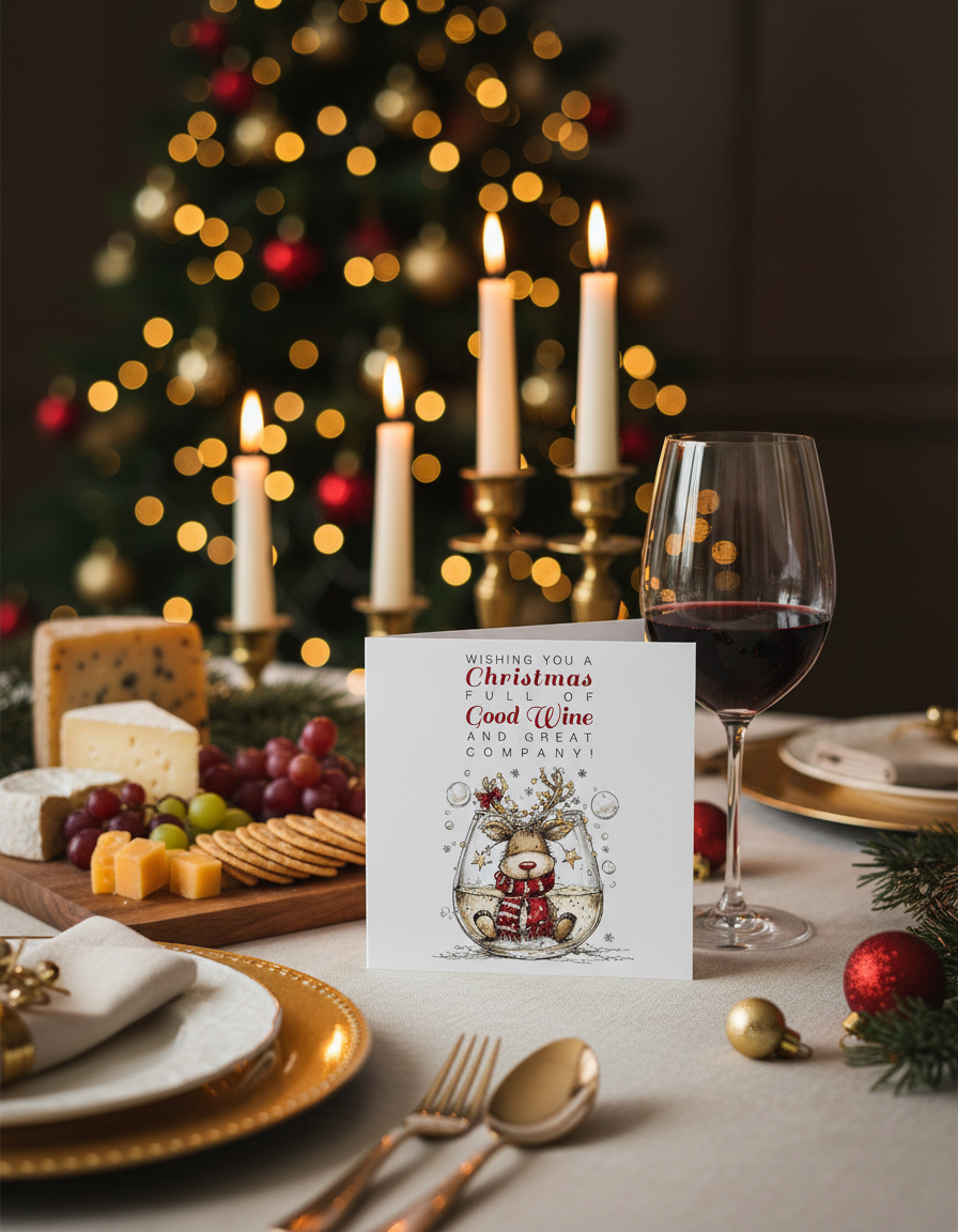 Festive dining table lifestyle image for Reindeer Christmas card | Oliver Rose Designs