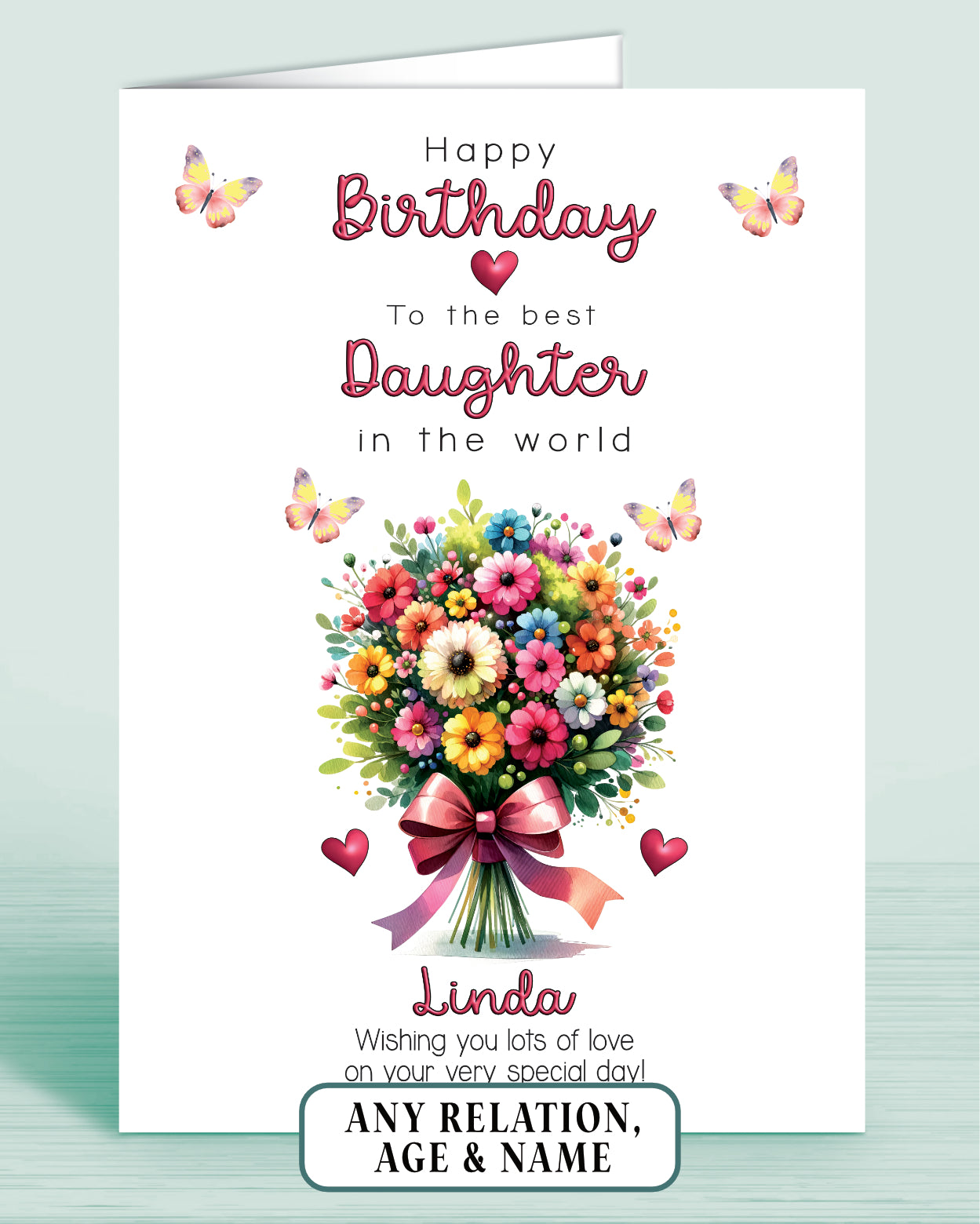 Daughter Birthday Card, Floral Bouquet Personalised Birthday Card for Daughter (approx 8x6 inches, inc envelope) - Oliver Rose Designs