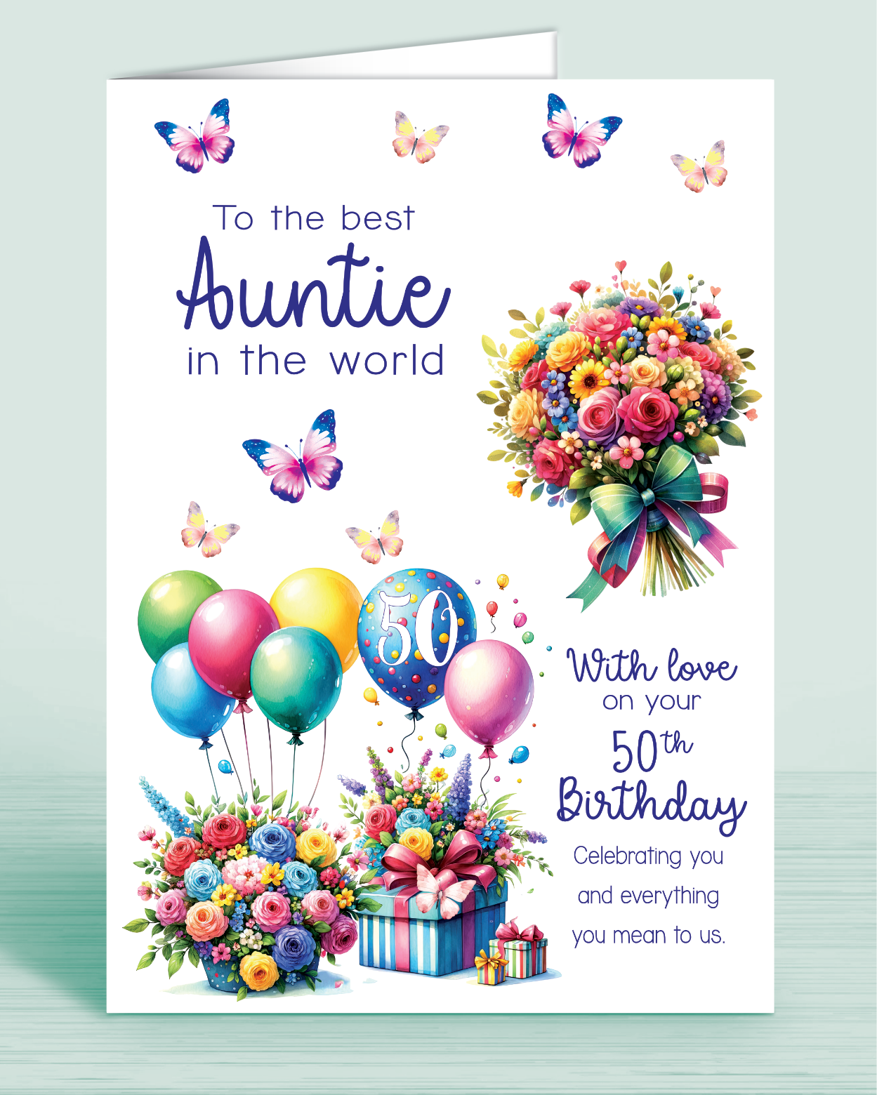 Auntie Birthday Card, Floral Bright Personalised Birthday Card for Aunt (approx 8x6 inches, inc envelope) - Oliver Rose Designs