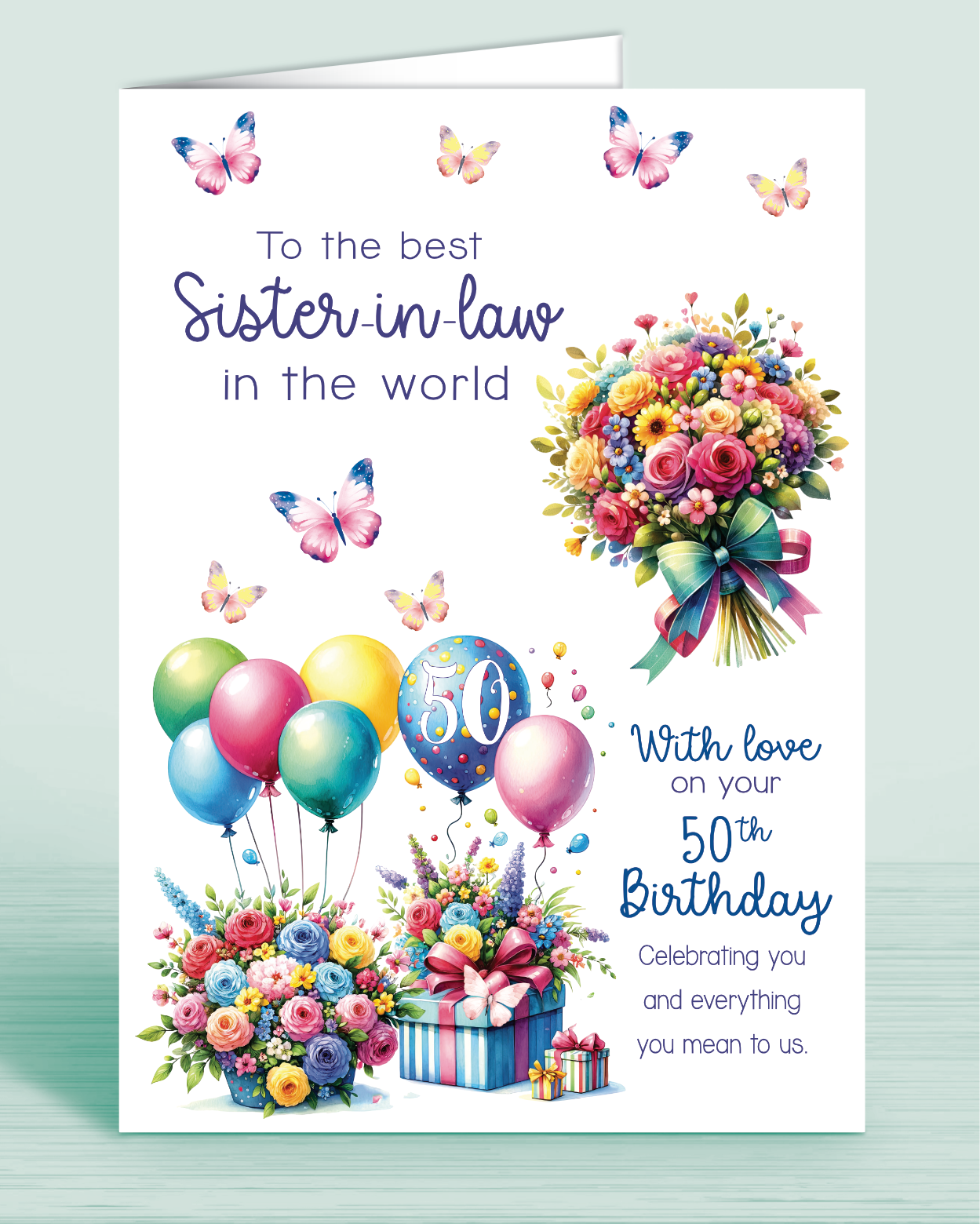 Sister-in-law Birthday Card, Floral Bright Personalised Birthday Card for Sister In Law (approx 8x6 inches, inc envelope) - Oliver Rose Designs
