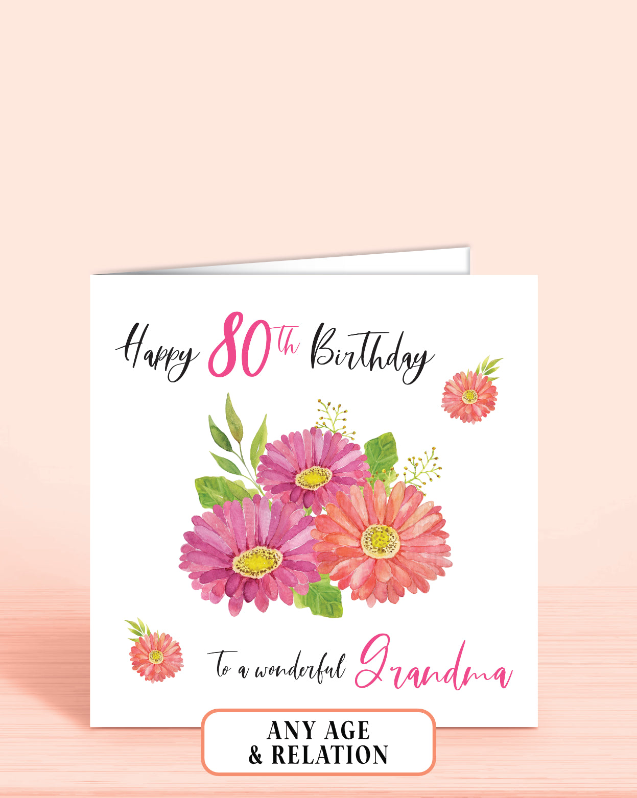 Grandma Birthday Card, any age Personalised Birthday Card for Gran, Floral Bouquet Birthday Card, Happy 80th Birthday | Oliver Rose Designs