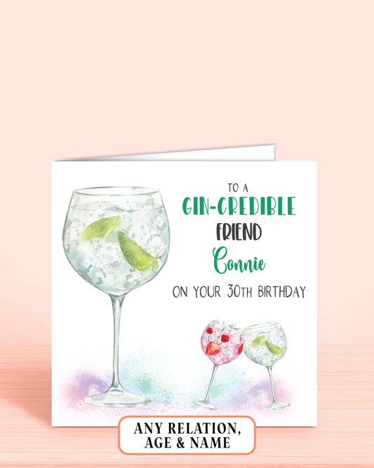 Friend Birthday Card, Any Age, Any Relation Personalised Birthday Card, Green Gin 30th Birthday Card | Oliver Rose Designs