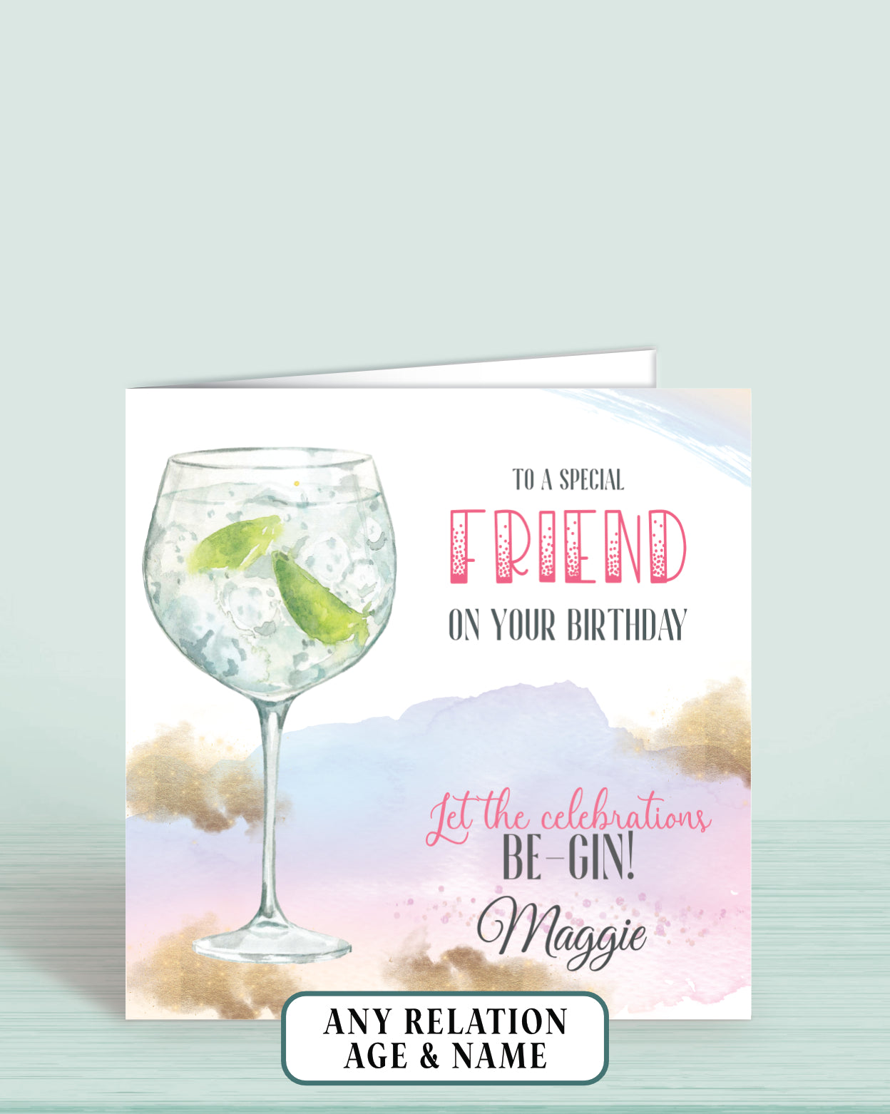 Friend Birthday Card, Any Age, Any Relation Personalised Birthday Card, Green Gin Birthday Card | Oliver Rose Designs