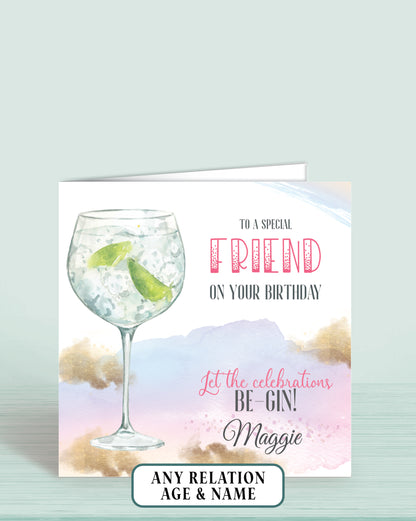 Friend Birthday Card, Any Age, Any Relation Personalised Birthday Card, Green Gin Birthday Card | Oliver Rose Designs