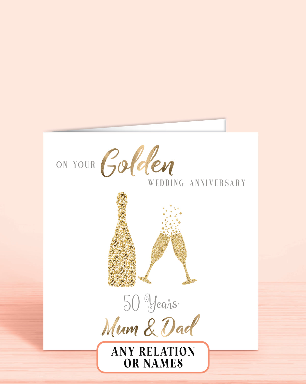 50th Golden Anniversary Card, On your Golden Anniversary, Mum & Dad, 50 years