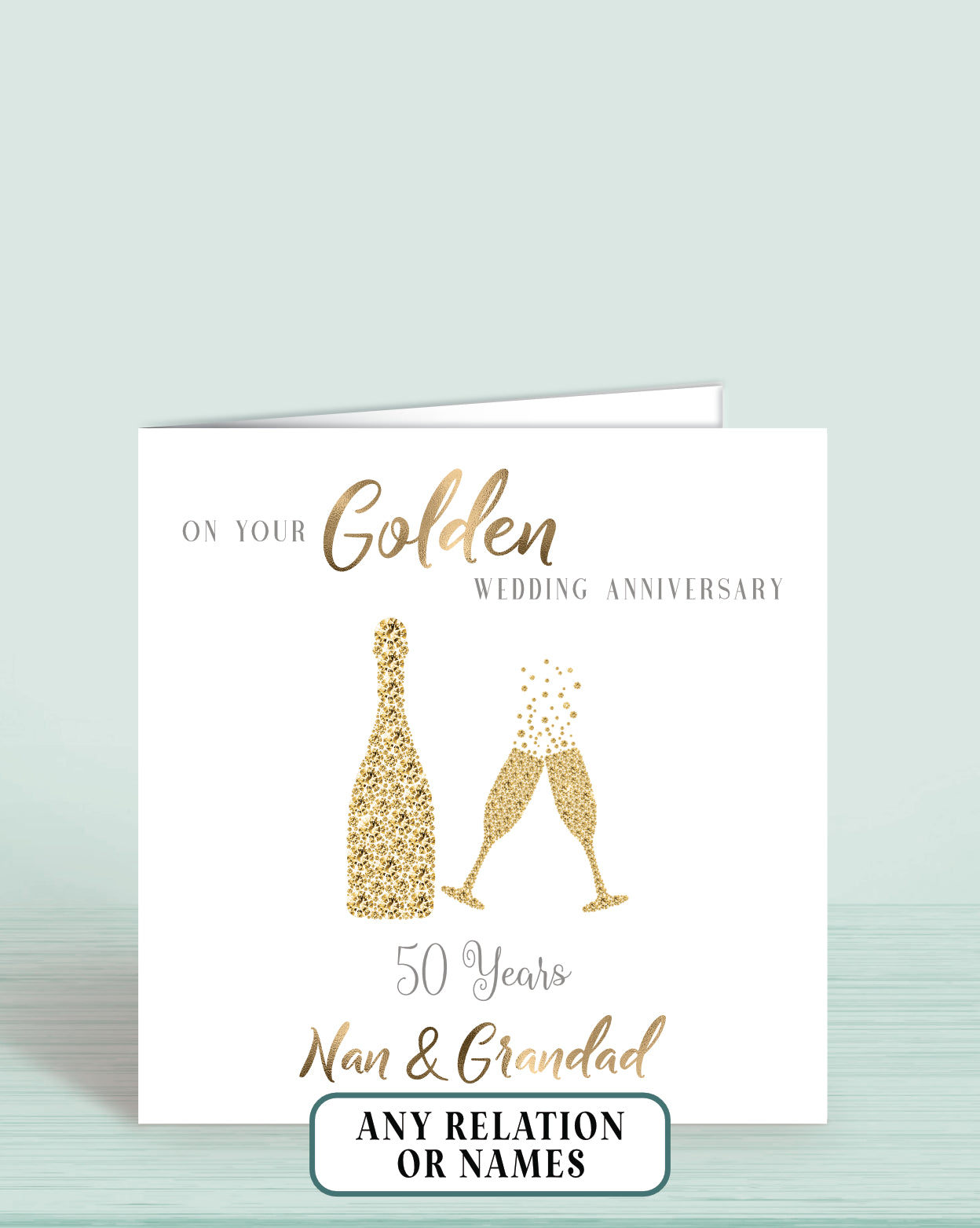 50th Golden Anniversary Card, On your Golden Anniversary, Nan & Grandad, 50 years