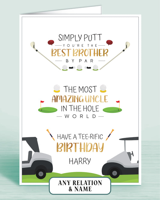 Golf Theme Birthday Card for Men, Him, Male Birthday Card. Best Brother & Amazing Uncle Personalised Birthday Card | Oliver Rose Designs