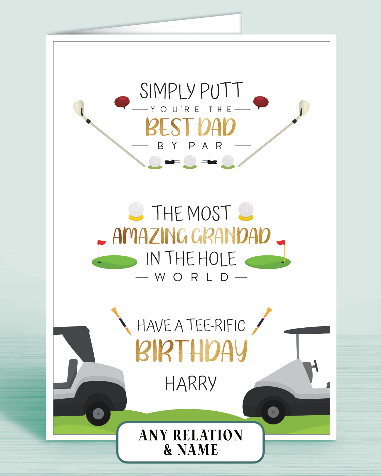 Golf Theme Birthday Card for Men, Him, Male Birthday Card. Best Dad & Amazing Grandad Personalised Birthday Card | Oliver Rose Designs