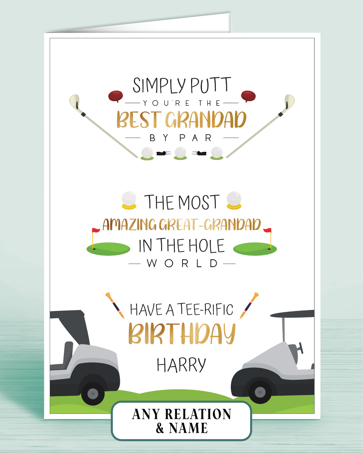 Golf Theme Birthday Card for Men, Him, Male Birthday Card. Best Grandad & Amazing Great-Grandad Personalised Birthday Card | Oliver Rose Designs