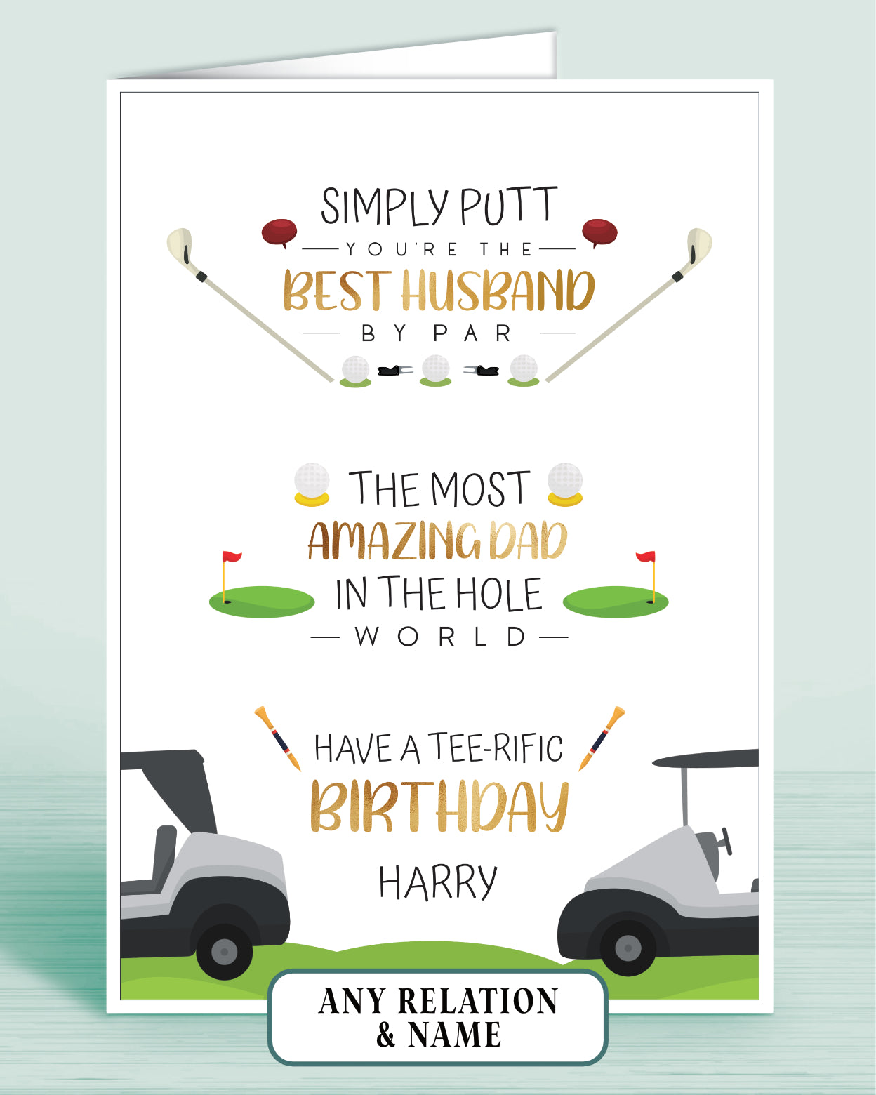 Golf Theme Birthday Card for Men, Him, Male Birthday Card. Best Husband & Amazing Dad Personalised Birthday Card | Oliver Rose Designs