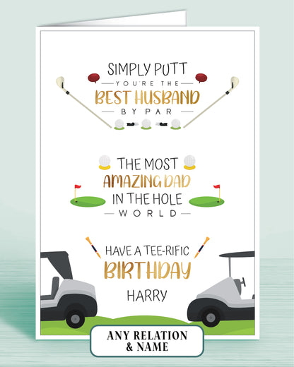 Golf Theme Birthday Card for Men, Him, Male Birthday Card. Best Husband & Amazing Dad Personalised Birthday Card | Oliver Rose Designs