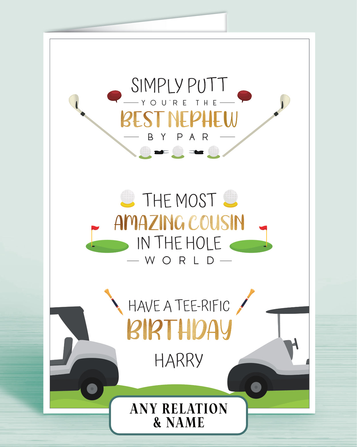 Golf Theme Birthday Card for Men, Him, Male Birthday Card. Best Nephew & Amazing Cousin Personalised Birthday Card | Oliver Rose Designs