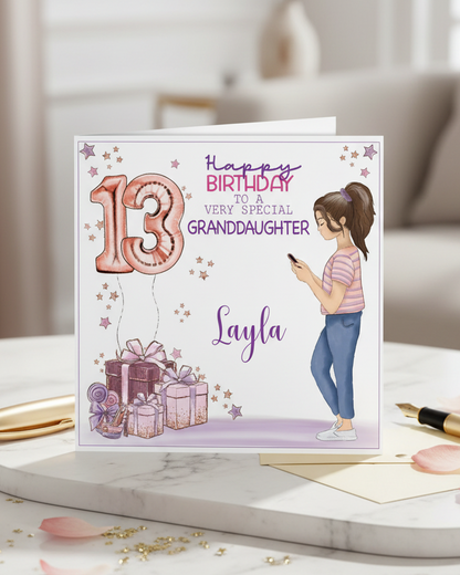 Lifestyle image of teen girl birthday card, age 13 granddaughter | Oliver Rose Designs