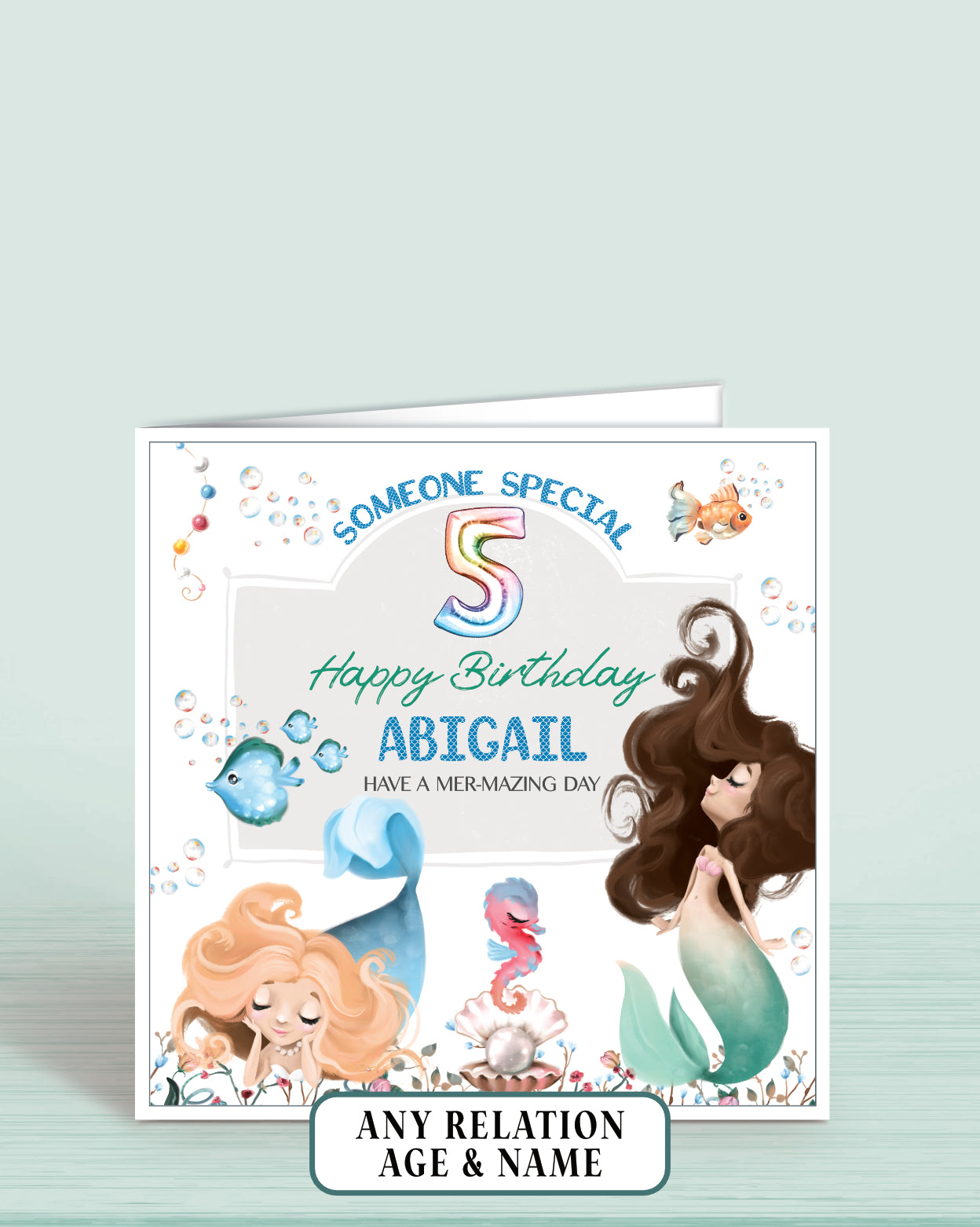 Mermaid Birthday card for someone special, personalised girls birthday card mermaid theme. Oliver Rose Designs UK
