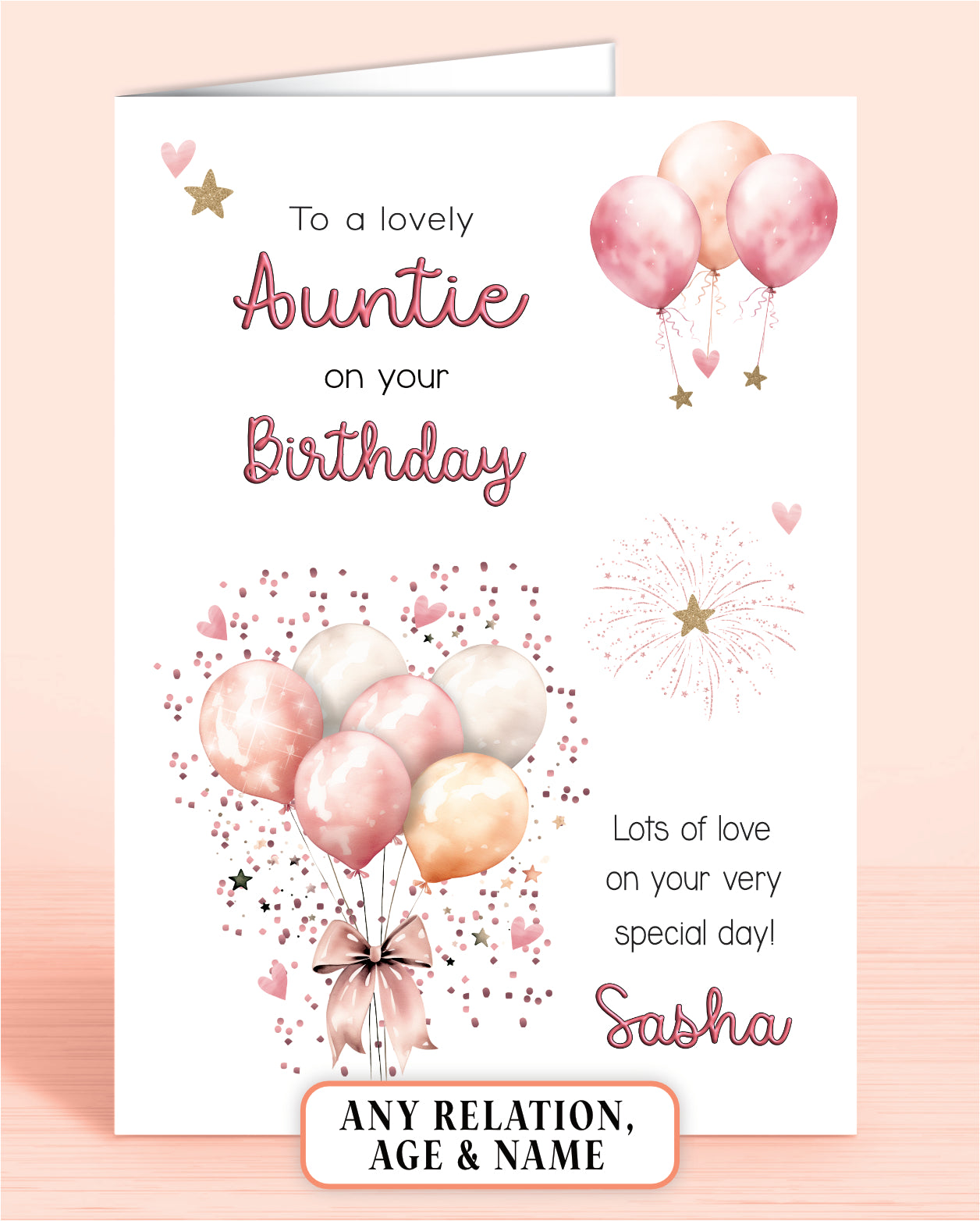 Auntie Birthday Card, Personalised Birthday Card for Her (approx 6x6 inches, inc envelope) - Oliver Rose Designs