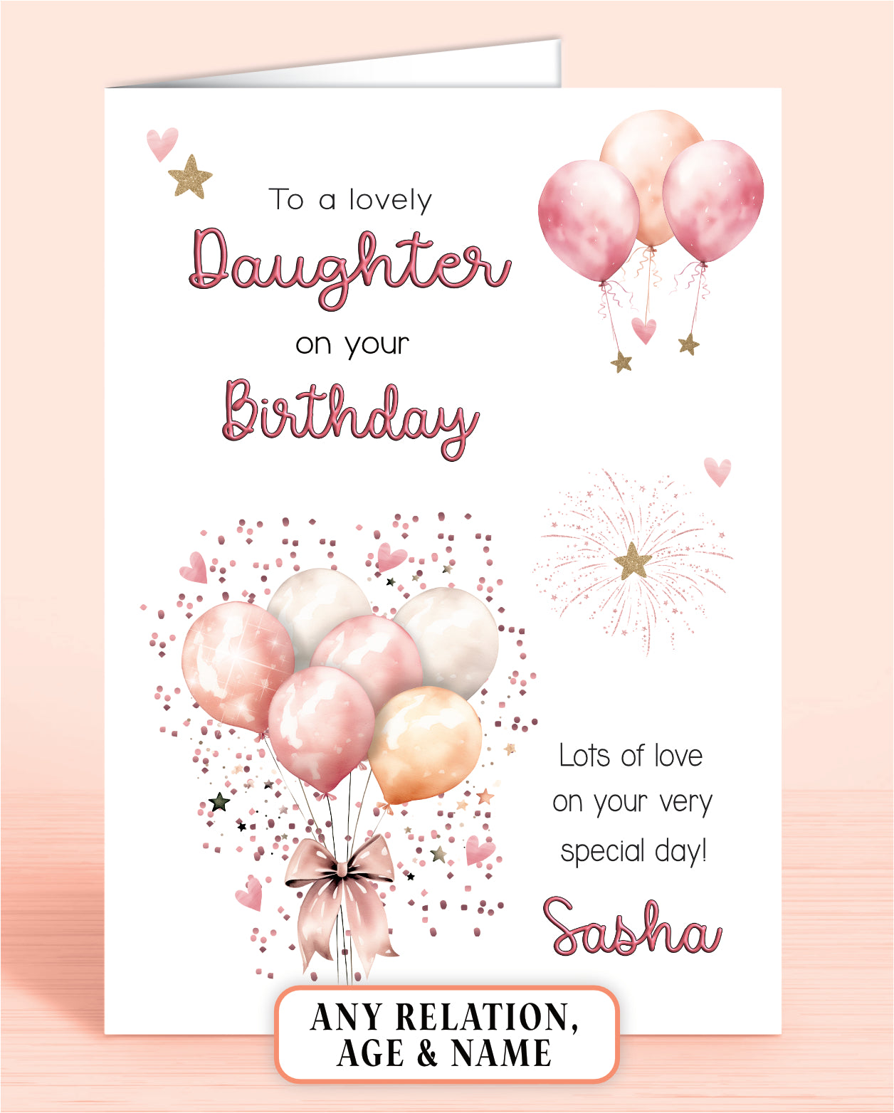 Daughter Birthday Card, Personalised Birthday Card for Her (approx 6x6 inches, inc envelope) - Oliver Rose Designs
