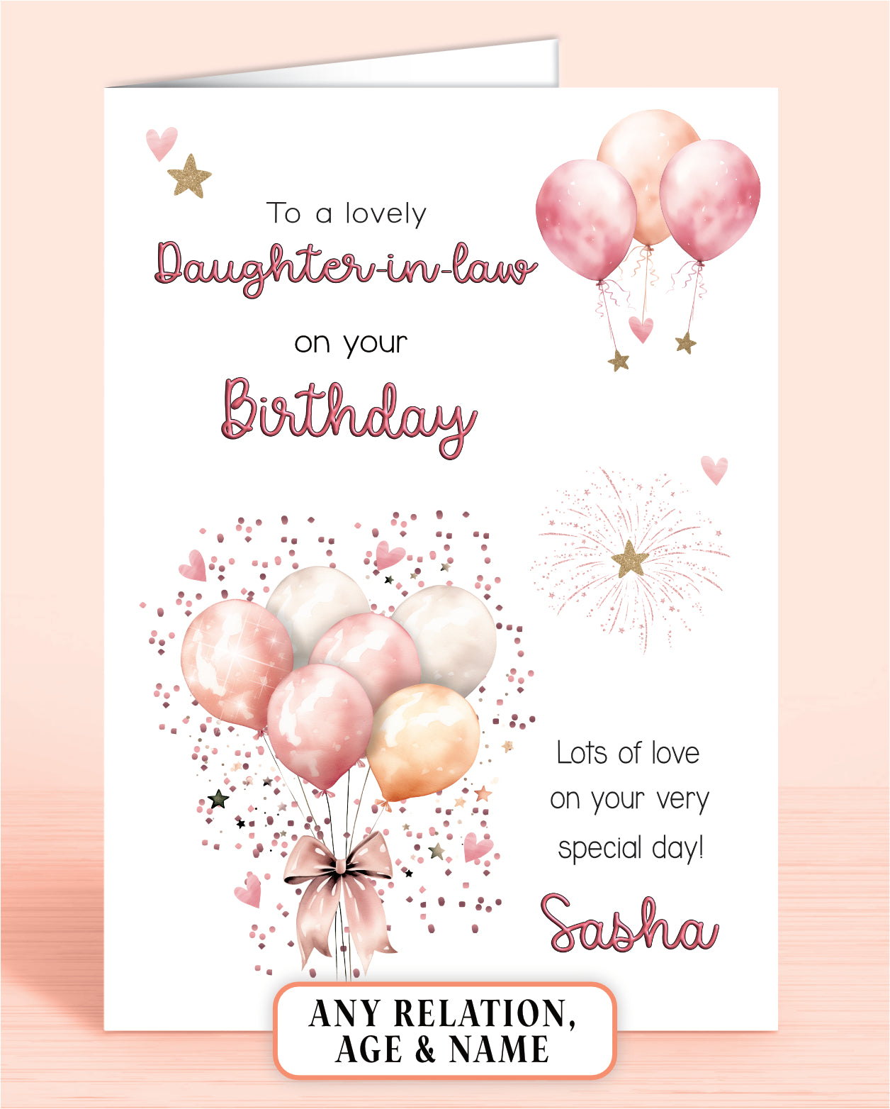 Daughter-in-law Birthday Card, Personalised Birthday Card for Her (approx 6x6 inches, inc envelope) - Oliver Rose Designs