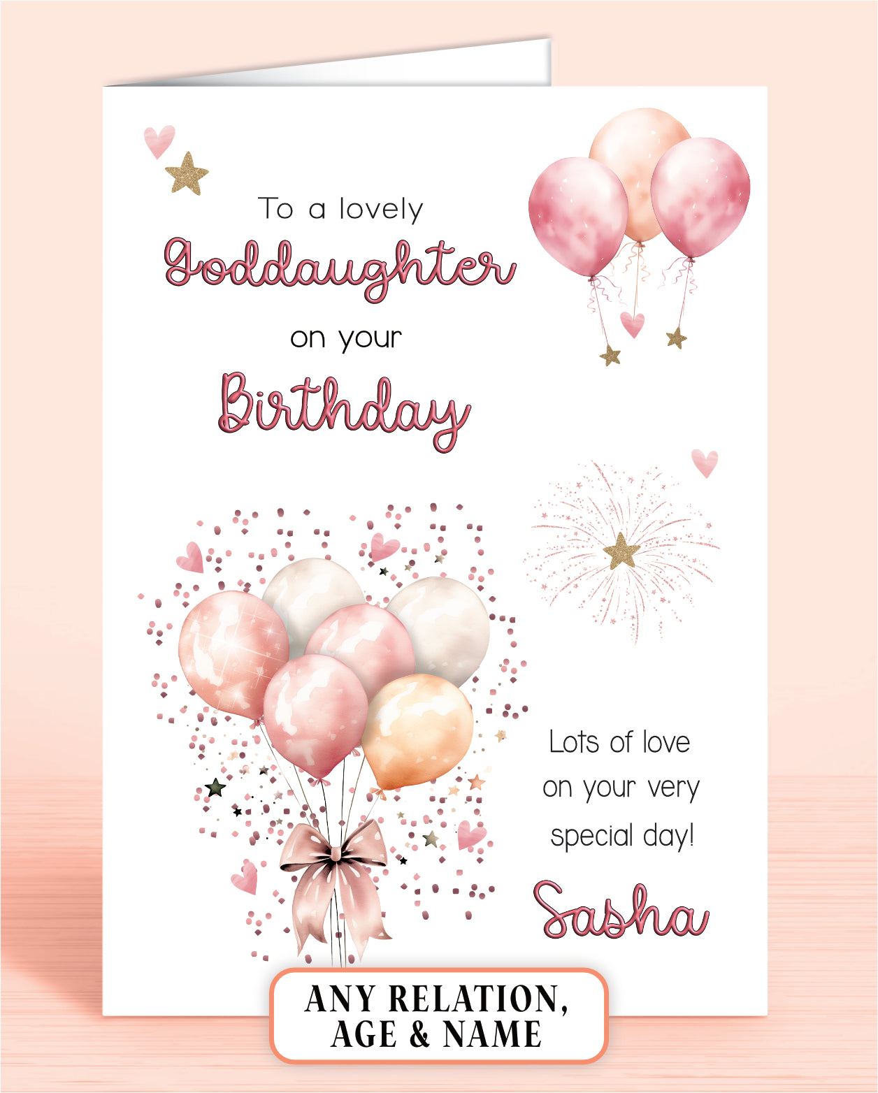 Goddaughter Birthday Card, Personalised Birthday Card for Her (approx 6x6 inches, inc envelope) - Oliver Rose Designs