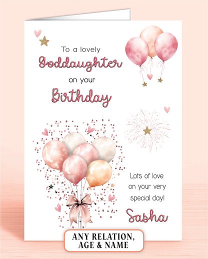 Goddaughter Birthday Card, Personalised Birthday Card for Her (approx 6x6 inches, inc envelope) - Oliver Rose Designs