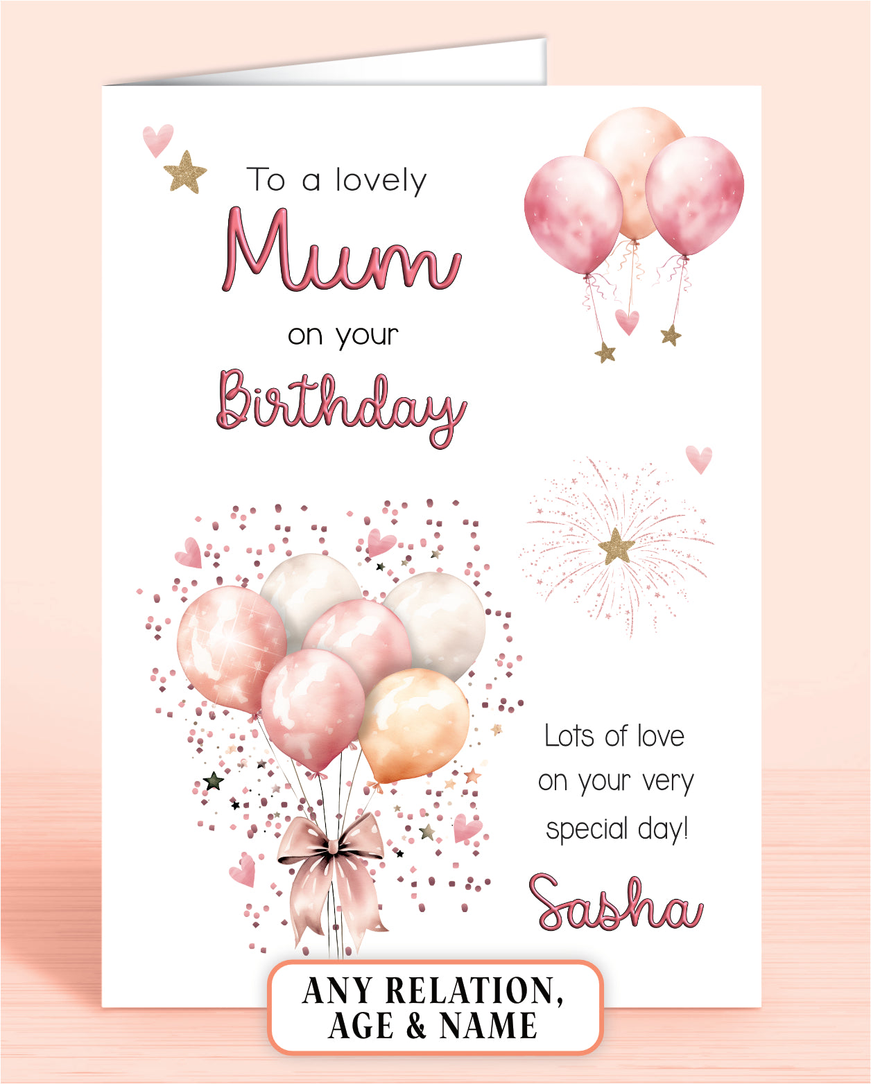 Mum Birthday Card, Personalised Birthday Card for Her (approx 6x6 inches, inc envelope) - Oliver Rose Designs