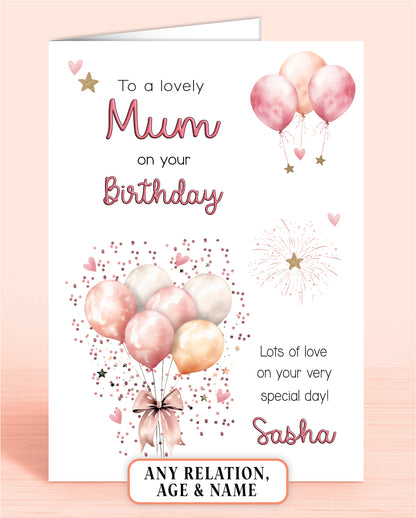 Mum Birthday Card, Personalised Birthday Card for Her (approx 6x6 inches, inc envelope) - Oliver Rose Designs
