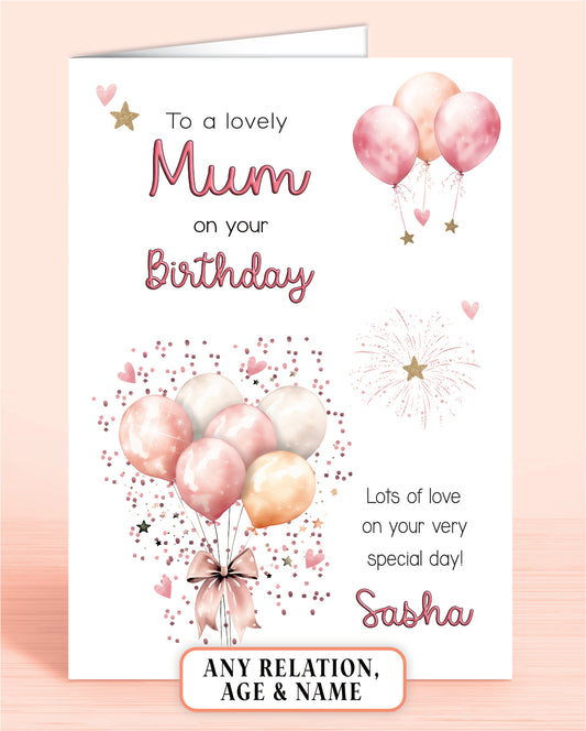 Mum Birthday Card, Personalised Birthday Card for Her (approx 6x6 inches, inc envelope) - Oliver Rose Designs