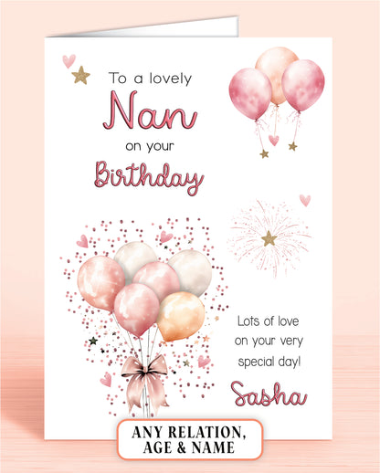 Nan Birthday Card, Personalised Birthday Card for Her (approx 6x6 inches, inc envelope) - Oliver Rose Designs