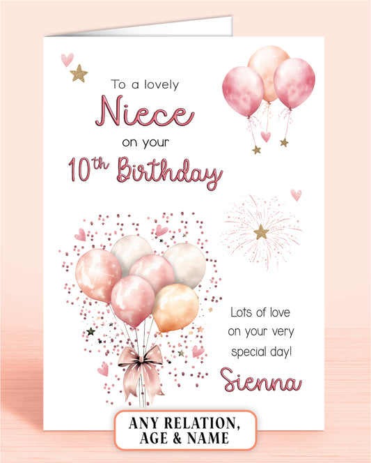 Niece Birthday Card, Personalised Birthday Card for Her (approx 6x6 inches, inc envelope) - Oliver Rose Designs