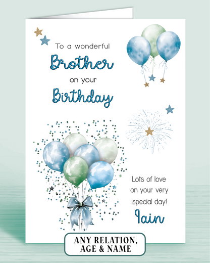 Brother Birthday Card, Personalised Birthday Card for Him (approx 6x6 inches, inc envelope) - Oliver Rose Designs