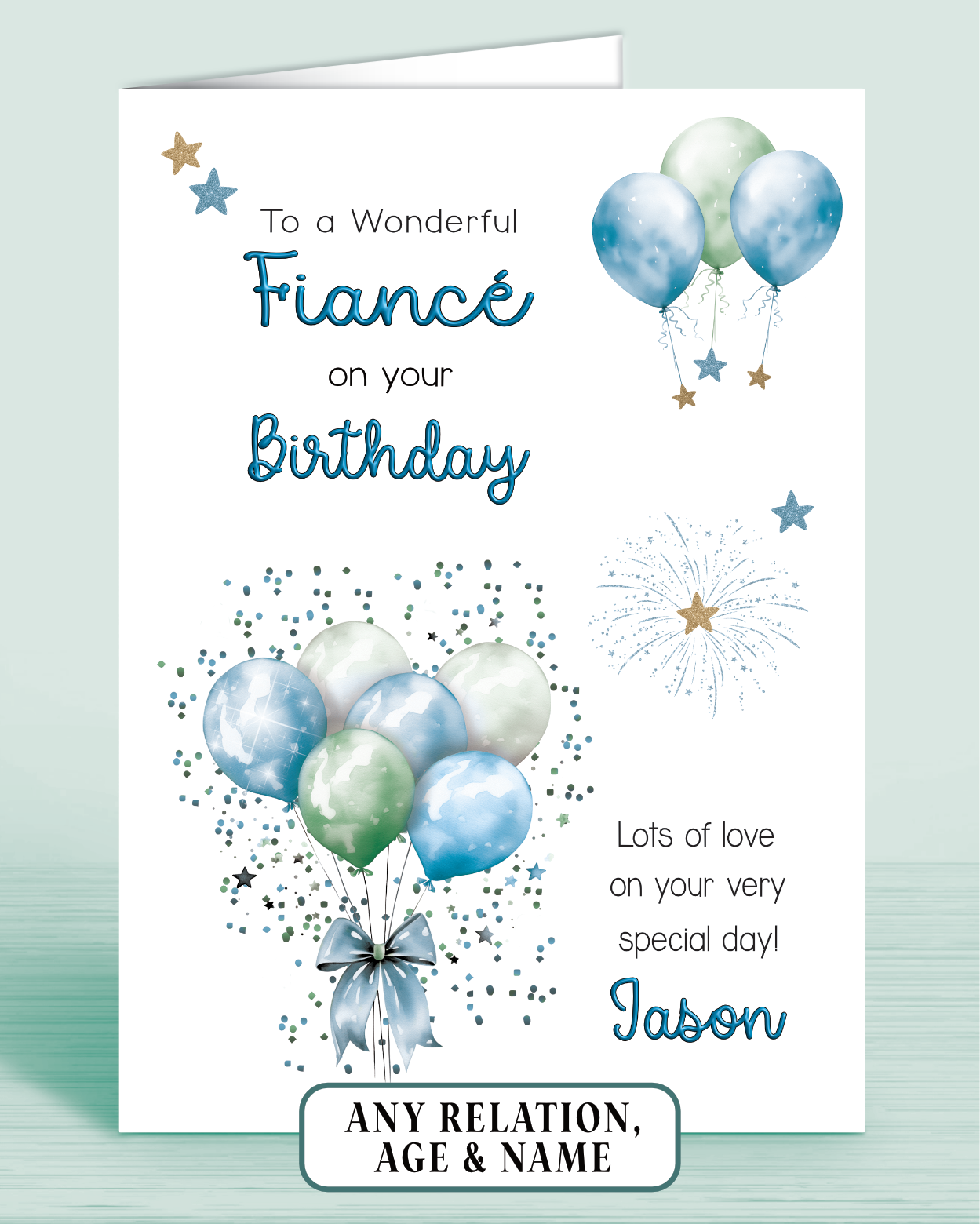 Fiance Birthday Card, Personalised Birthday Card for Him (approx 6x6 inches, inc envelope) - Oliver Rose Designs