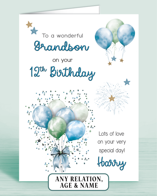 Grandson Birthday Card, Personalised Birthday Card for Him (approx 6x6 inches, inc envelope) - Oliver Rose Designs
