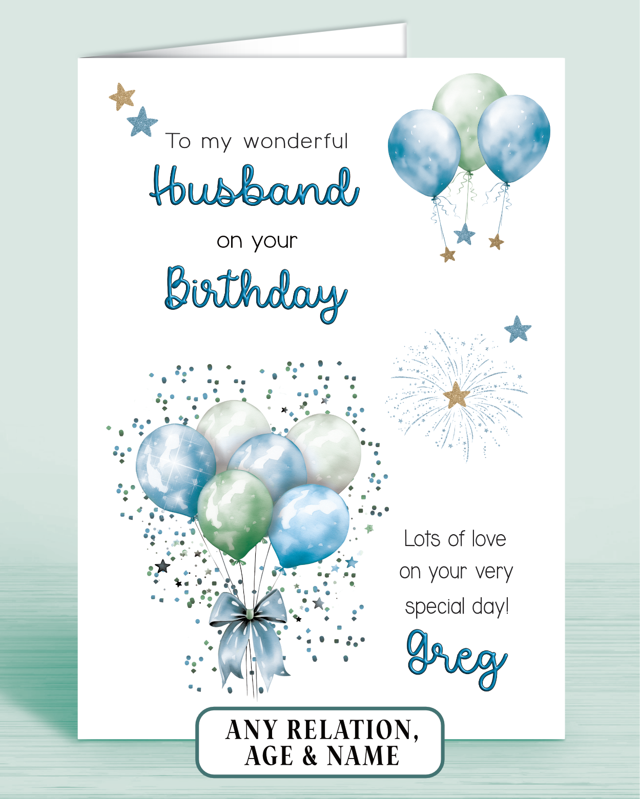 Husband Birthday Card, Personalised Birthday Card for Him (approx 6x6 inches, inc envelope) - Oliver Rose Designs