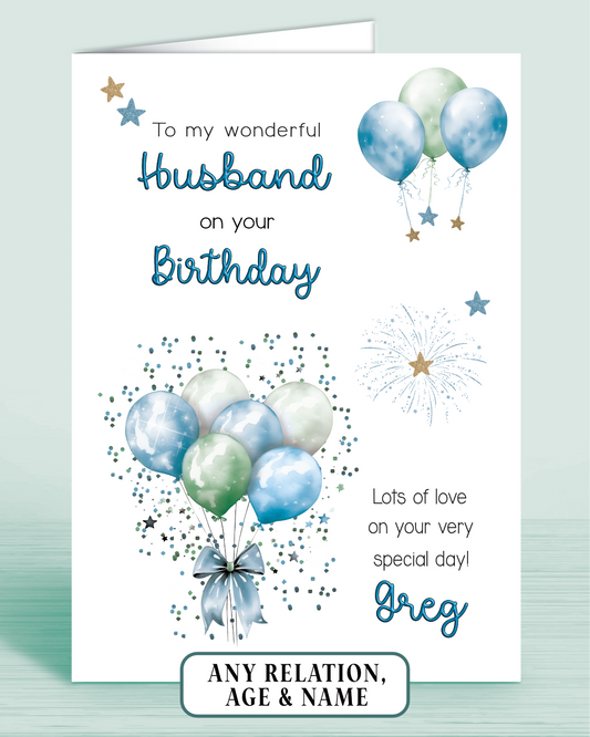 Husband Birthday Card, Personalised Birthday Card for Him (approx 6x6 inches, inc envelope) - Oliver Rose Designs