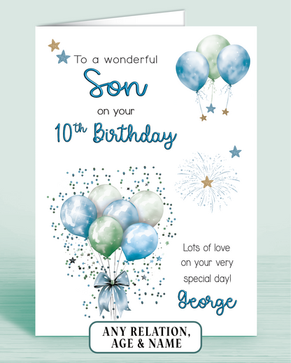 Son Birthday Card, Personalised Birthday Card for Him (approx 6x6 inches, inc envelope) - Oliver Rose Designs