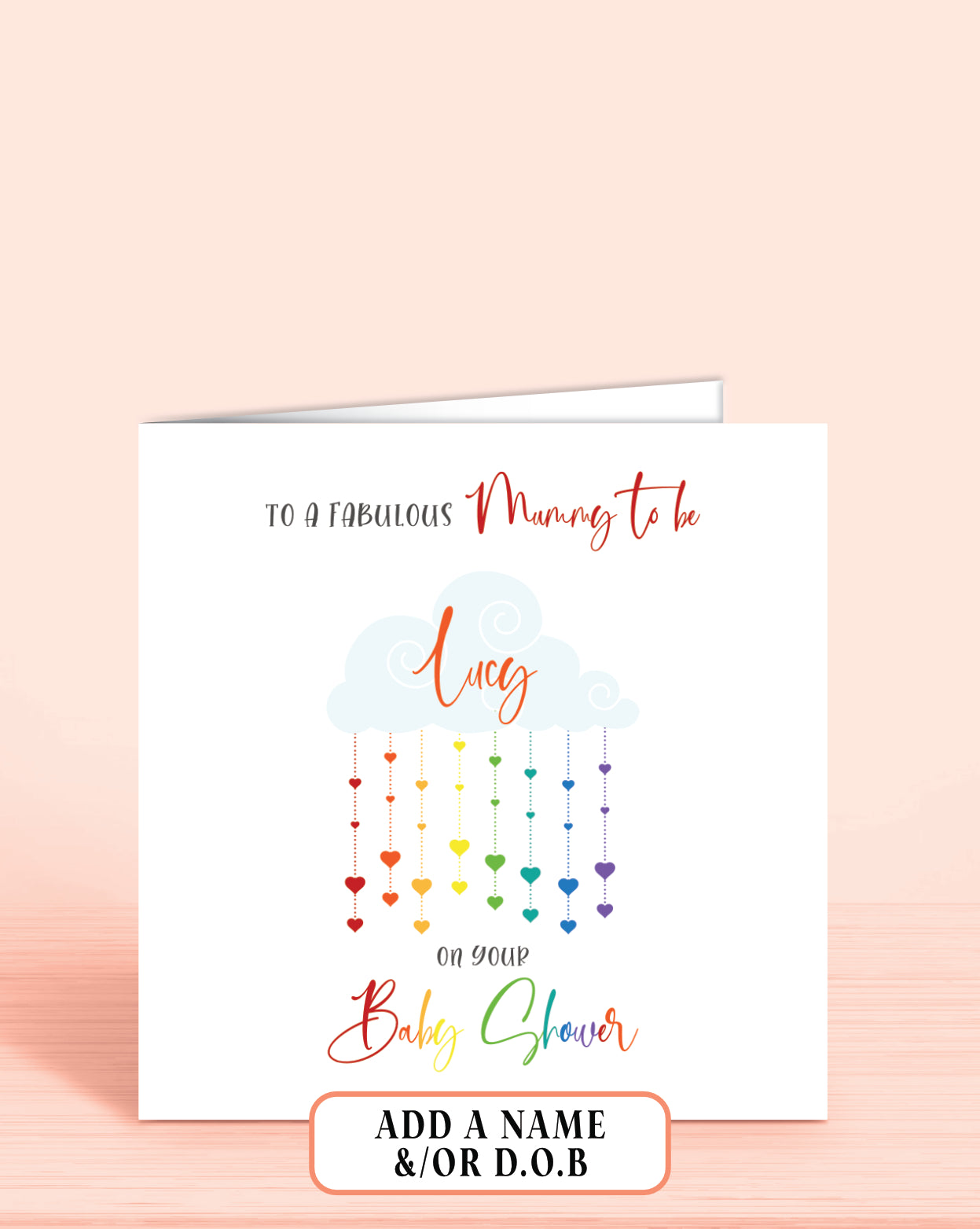 Baby Shower Card, Mummy to be, Personalised Baby Shower Card. Rainbow Design | Oliver Rose Designs