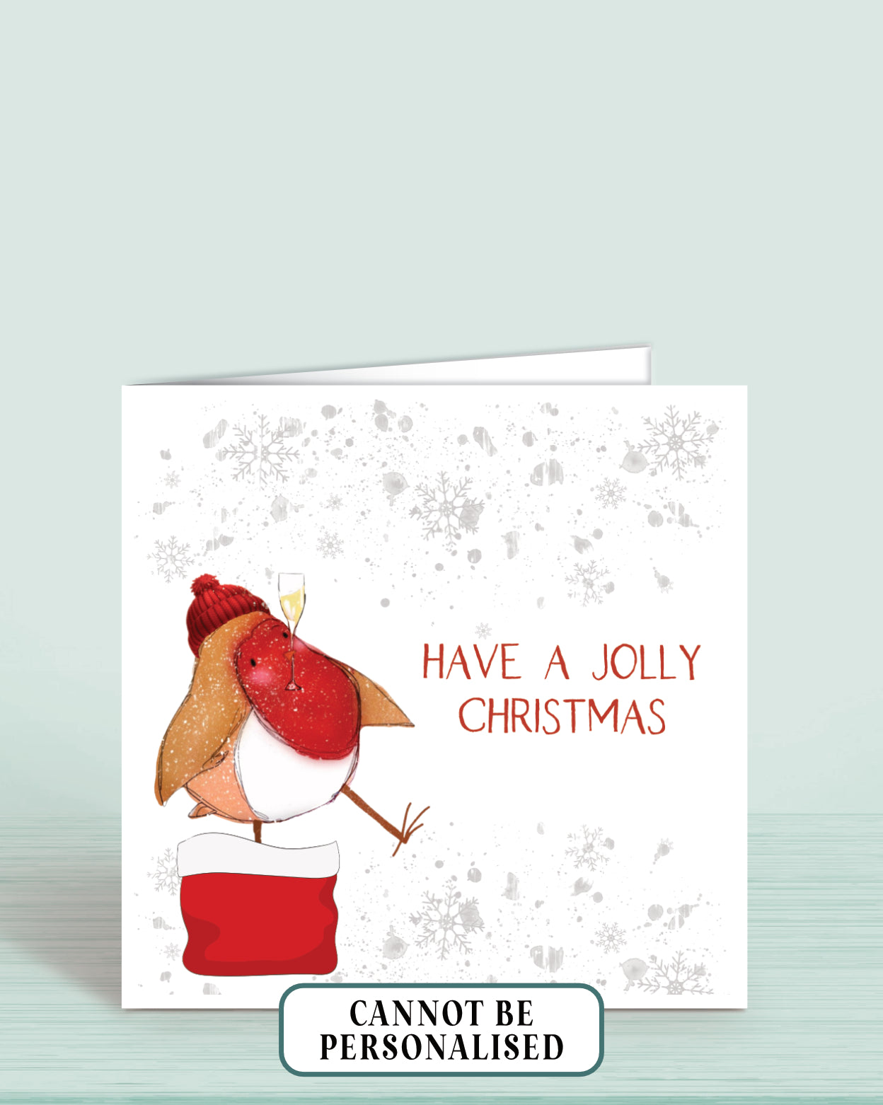 Christmas card with a robin design and 'Have a Jolly Christmas' text on a white background