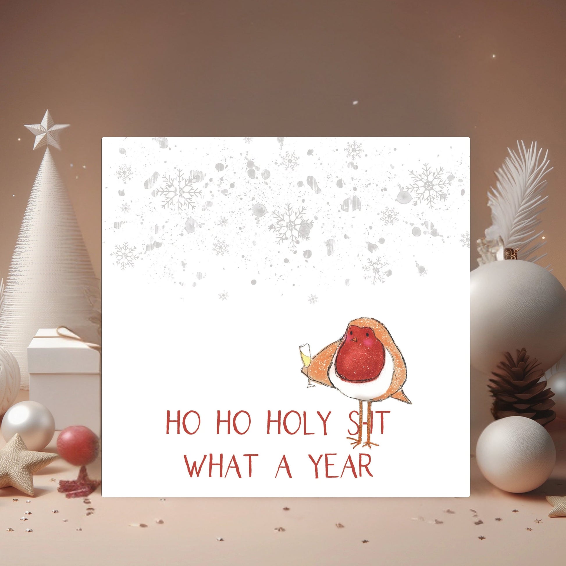 Styled Photo: Jolly Robin Christmas Card | Ho Ho Holy S*it What A Year | Oliver Rose Designs